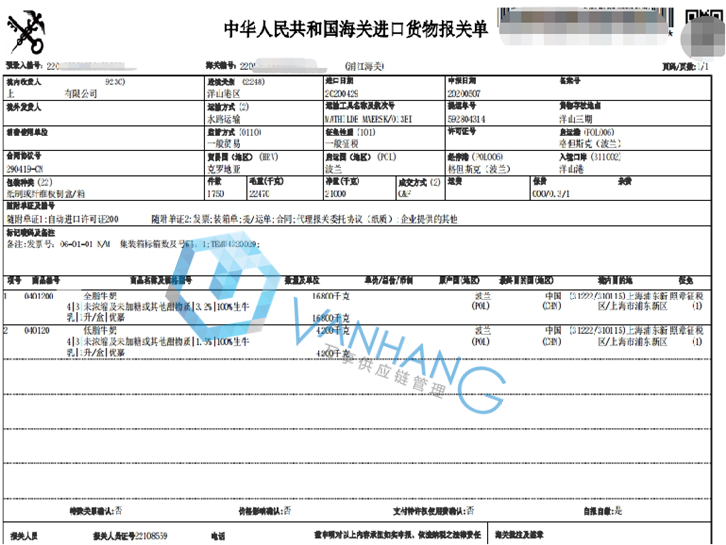 波蘭牛奶進口清關