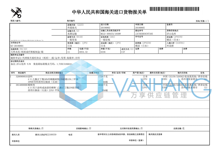 涂料進口報關代理
